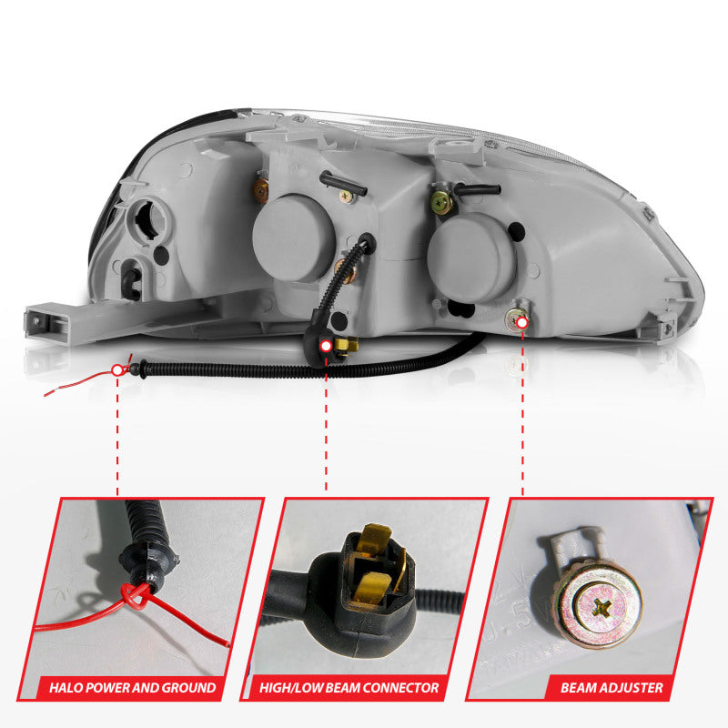 ANZO 1996-1998 Honda Civic Projector Headlights w/ Halo Black - Burkken Auto Parts