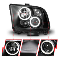 ANZO 2005-2009 Ford Mustang Projector Headlights w/ Halo Black - Burkken Auto Parts