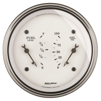 AutoMeter Gauge Dual Fuel & Oilp 3-3/8in. 240 Ohm(e) to 33 Ohm(f) & 100PSI Elec Old Tyme Wht - Burkken Auto Parts