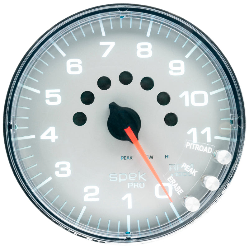Autometer Spek-Pro Gauge Tachometer 5in 11K Rpm W/Shift Light & Peak Mem Silver/Chrome - Burkken Auto Parts