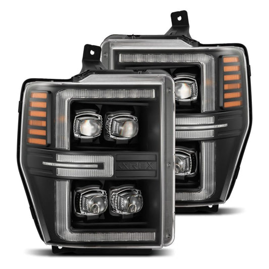 AlphaRex 08-10 Ford F250-550 NOVA-Series LED Projector Headlights Black w/Activ Light/Seq Signal - Burkken Auto Parts