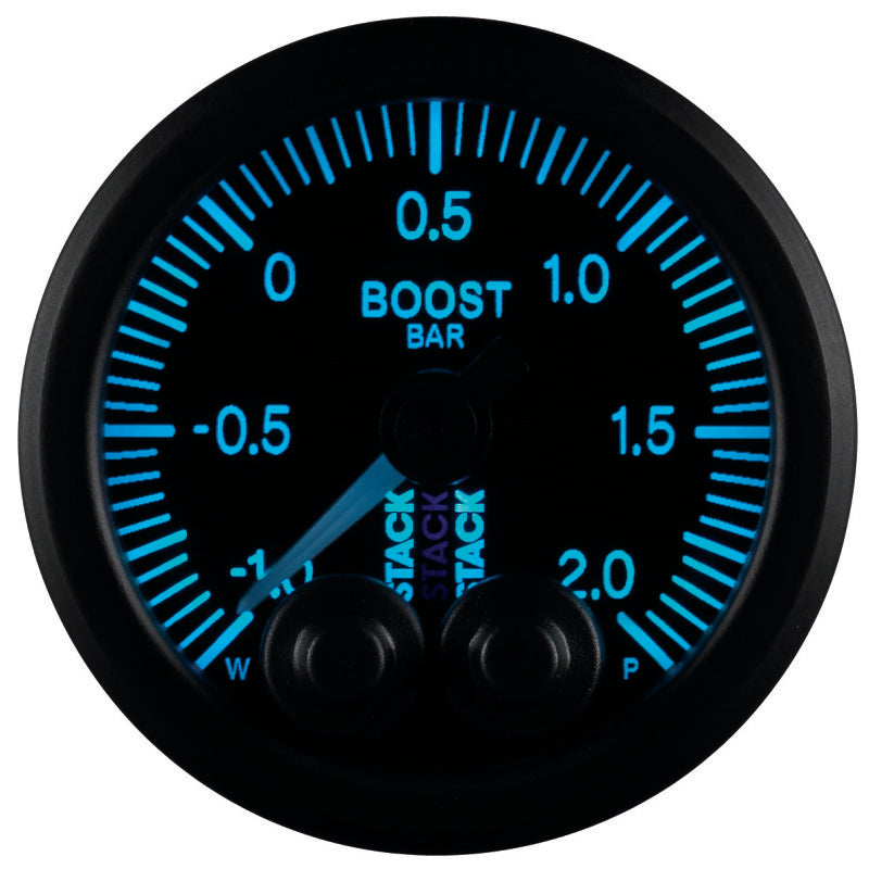 Autometer Stack 52mm -1 to +2 Bar (Incl T-Fitting) Pro-Control Boost Pressure Gauge - Black - Burkken Auto Parts