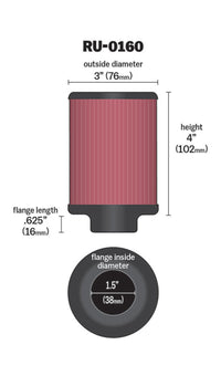 K&N Universal Rubber Filter 1 1/2in FLG 3in OD 4in Height - Burkken Auto Parts