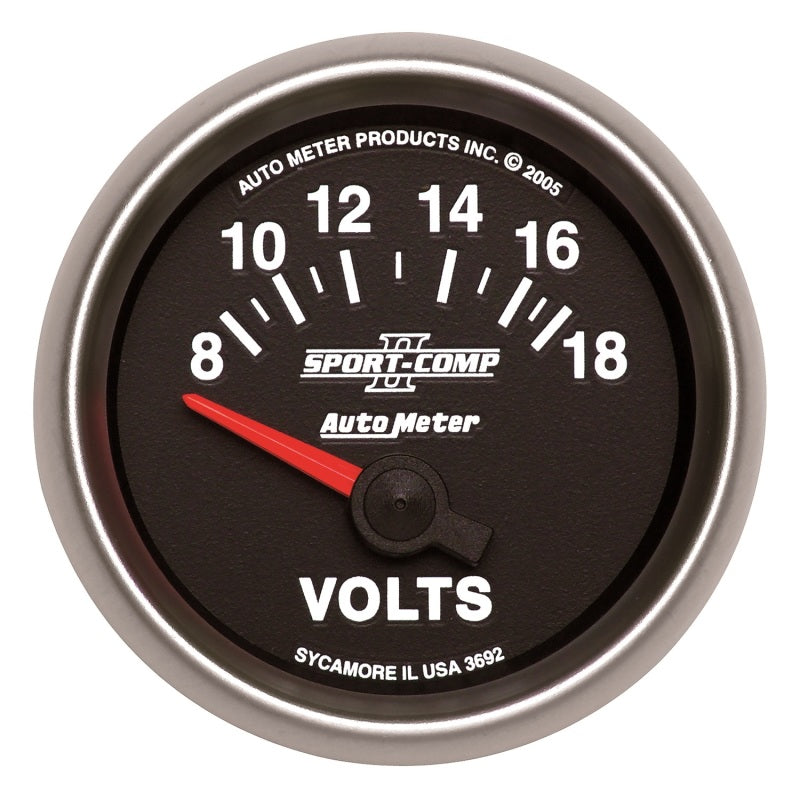 Autometer Sport-Comp II 52mm 8-18 Volt Short Sweep Electronic Voltmeter - Burkken Auto Parts