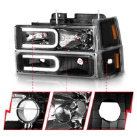ANZO 88-98 Chevrolet C1500 Crystal Headlights w/ Light Bar Black Housing w/ Signal Side Markers 8Pcs - Burkken Auto Parts