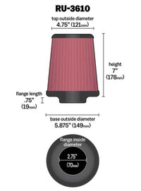 K&N Universal Rubber Filter 2.75in Flange ID x 5.875in Base OD x 4.75in Top OD x 7in Height - Burkken Auto Parts