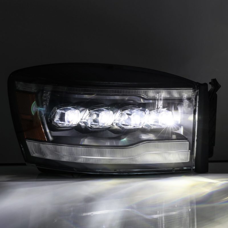 AlphaRex 06-08 Dodge Ram 1500HD NOVA LED ProjHeadlights Plank Style Blk w/Seq Signal/DRL/Amber LED - Burkken Auto Parts
