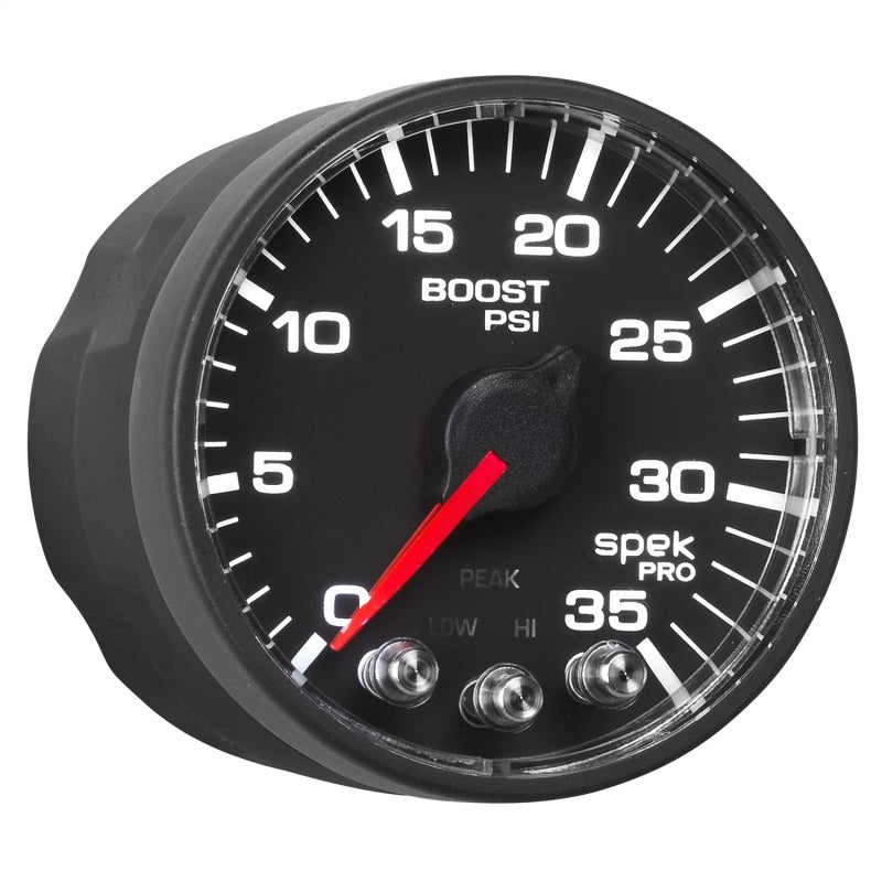 Autometer Spek-Pro Gauge Boost 2 1/16in 35psi Stepper Motor W/Peak & Warn Black/Black - Burkken Auto Parts