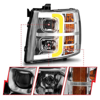ANZO 2007-2013 Chevrolet Silverado 1500 Projector w/ Light Bar Chrome Housing w/ Sequential - Burkken Auto Parts