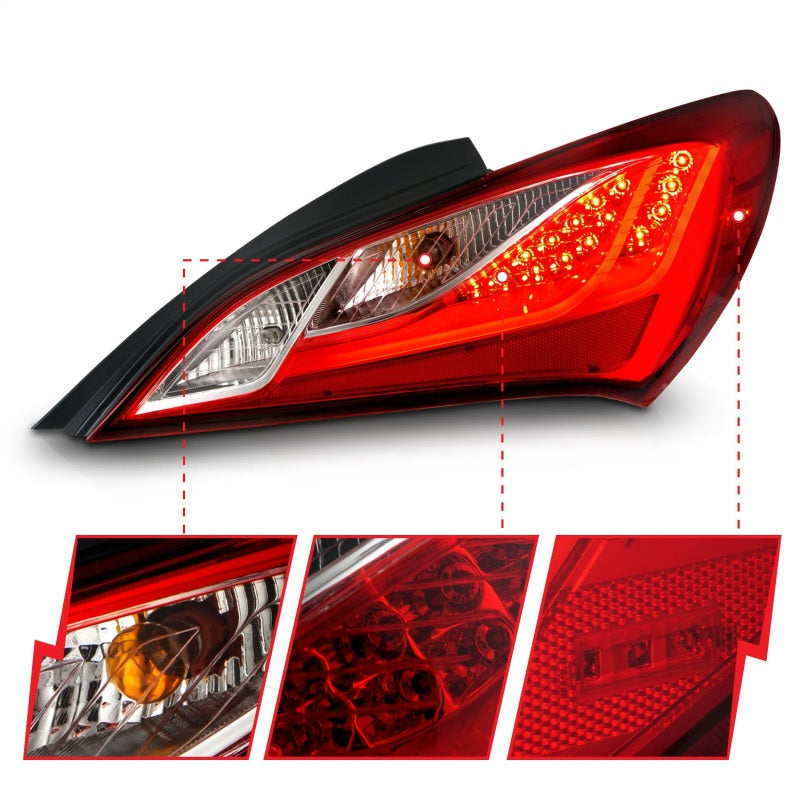 ANZO 2010-2013 Hyundai Genesis LED Taillights Red/Clear - Burkken Auto Parts