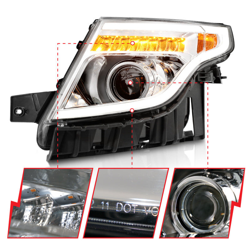 ANZO 11-15 Ford Explorer Projector Headlights w/ Light Bar Chrome Housing w/ Amber light - Burkken Auto Parts
