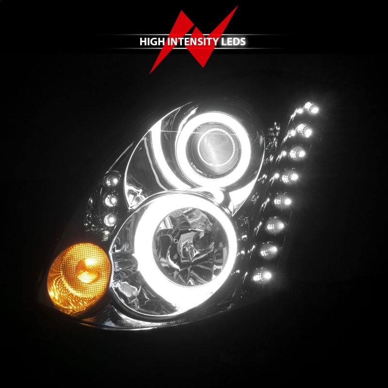 ANZO 2003-2007 Infiniti G35 Projector Headlights w/ Halo Chrome (CCFL) (HID Compatible) - Burkken Auto Parts