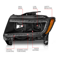 ANZO 11-13 Jeep Grand Cherokee (Factory Halogen Only) Projector Headlights w/Light Bar Swtchbk Black - Burkken Auto Parts