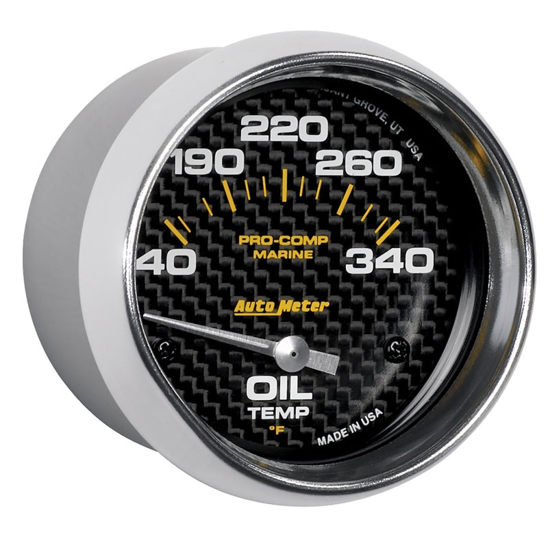 Autometer Marine Carbon Fiber Electric Oil Temperature Gauge 2-5/8in 140-300 Deg F - Burkken Auto Parts