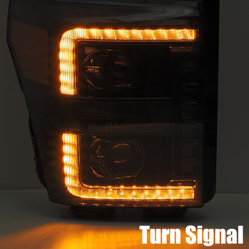 AlphaRex 11-16 Ford F-250 SD PRO-Series Projector Headlights Plank Style Alpha Black w/Seq Signal - Burkken Auto Parts