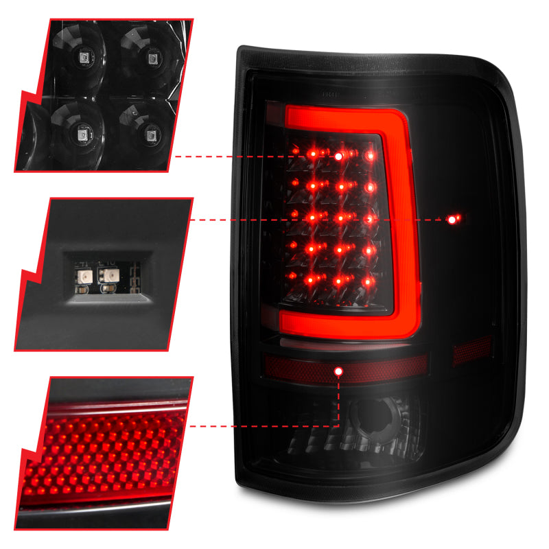 ANZO 2004-2006 Ford F-150 LED Tail Lights w/ Light Bar Black Housing Smoke Lens - Burkken Auto Parts
