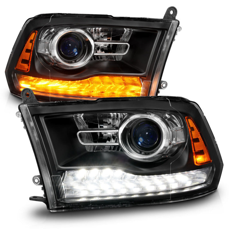 ANZO 09-18 Dodge Ram 1500/2500/3500 LED Plank Style Headlights Switchback + Sequential - Matte Black - Burkken Auto Parts