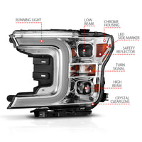 ANZO 18-19 Ford F-150 Projector Headlights w/Plank Style Switchback Chrome w/Amber - Burkken Auto Parts