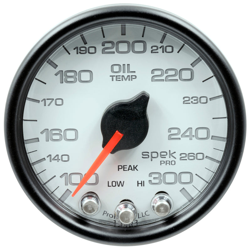 Autometer Spek-Pro Gauge Oil Temp 2 1/16in 300f Stepper Motor W/Peak & Warn Wht/Blk - Burkken Auto Parts