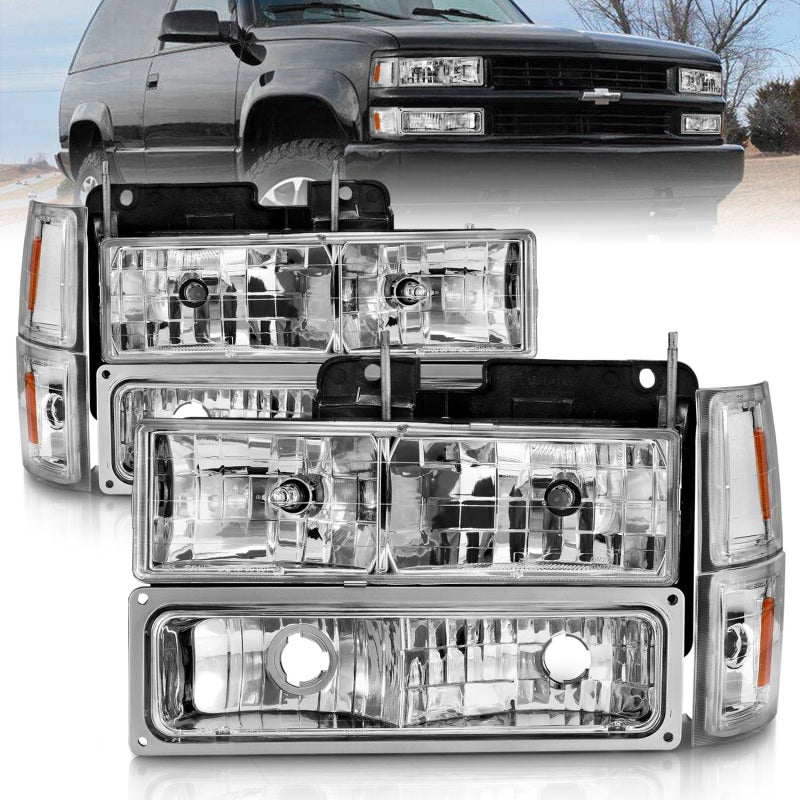 ANZO 88-98 Chevrolet C1500 Crystal Headlights Chrome w/ Signal and Side Marker Lights - Burkken Auto Parts