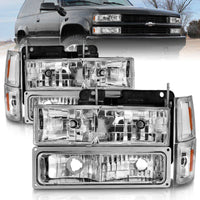 ANZO 88-98 Chevrolet C1500 Crystal Headlights Chrome w/ Signal and Side Marker Lights - Burkken Auto Parts