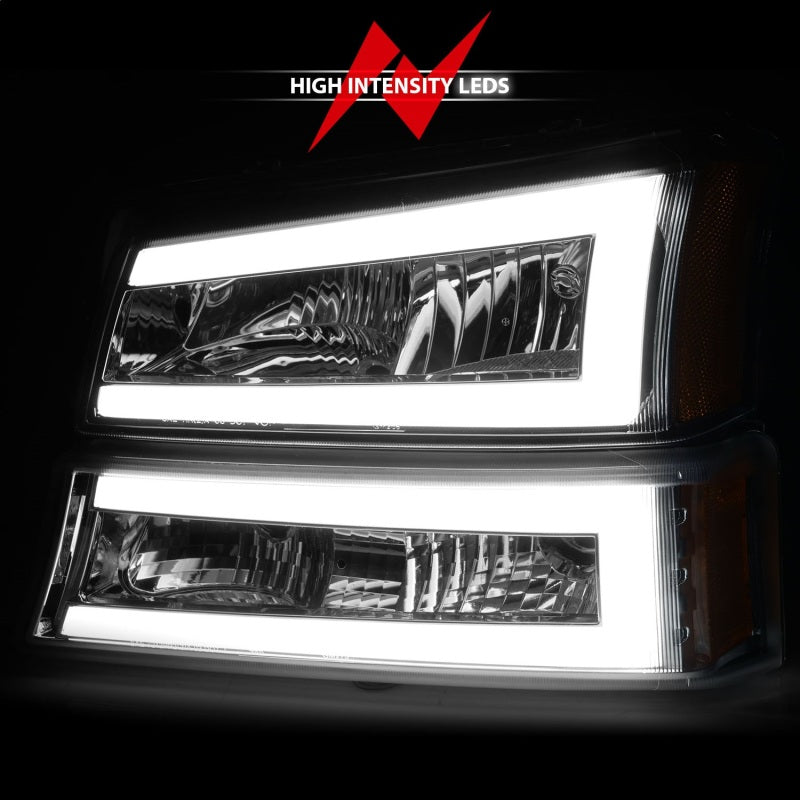 ANZO 2003-2006 Chevrolet Silverado 1500 Crystal Headlights w/ Light Bar Chrome Housing - Burkken Auto Parts
