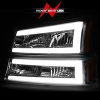 ANZO 2003-2006 Chevrolet Silverado 1500 Crystal Headlights w/ Light Bar Chrome Housing - Burkken Auto Parts