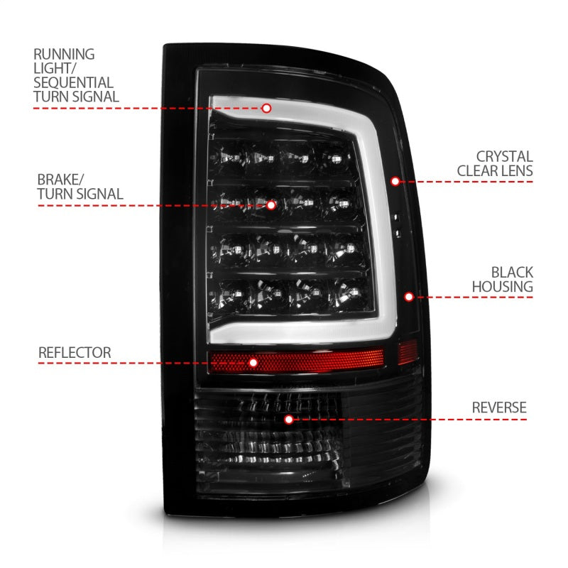 ANZO 09-18 Dodge Ram 1500 Full LED Taillights w/ Sequential Black Housing/Clear Lens - Burkken Auto Parts