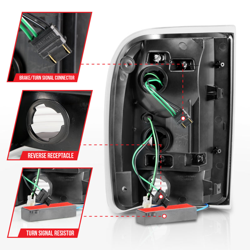 ANZO 1993-1997 Ford  Ranger LED Tail Lights w/ Light Bar Black Housing Smoked Lens - Burkken Auto Parts