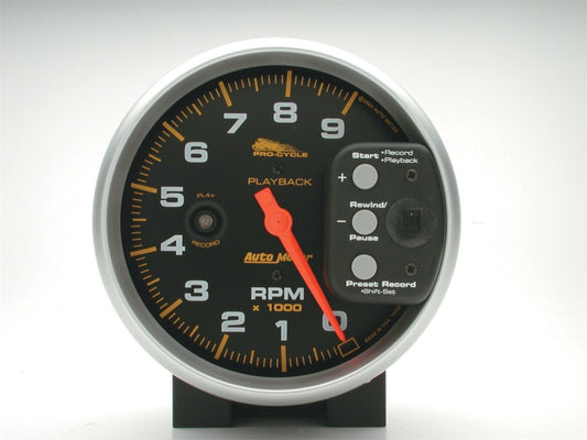 Autometer Pro-Cycle Gauge Tach 5in 9K Rpm Pedestal W/ Rpm Playback Black - Burkken Auto Parts