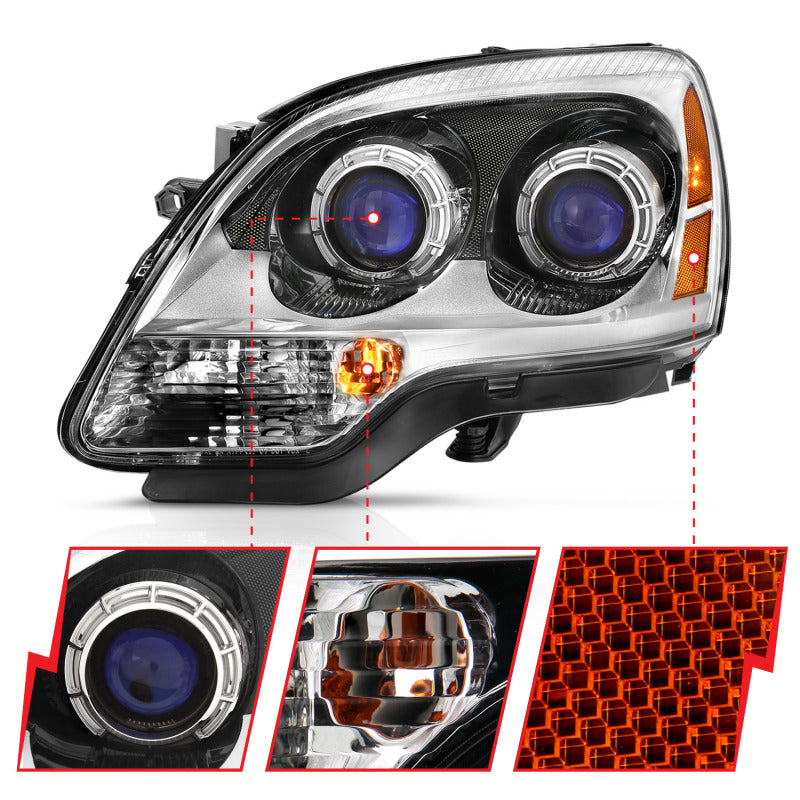 ANZO 2007-2008 GMC Acadia Crystal Headlight Chrome Amber(OE) - Burkken Auto Parts