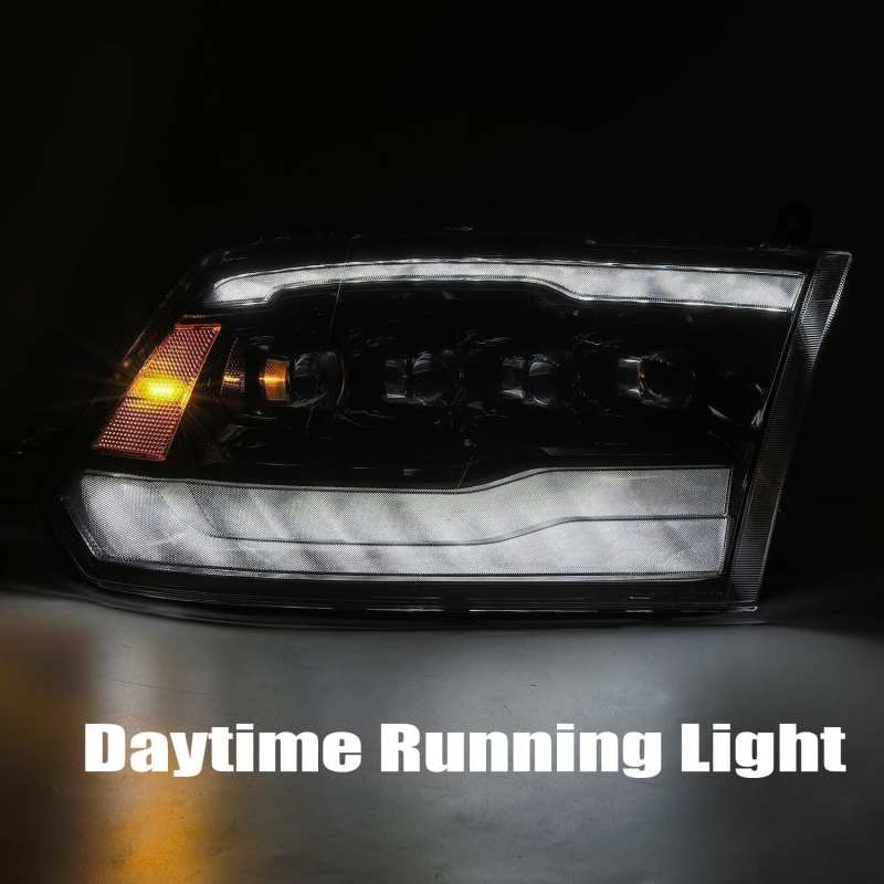 AlphaRex 09-18 Dodge Ram 1500HD NOVA LED Projector Headlights Plank Style Design Gloss Black w/DRL - Burkken Auto Parts