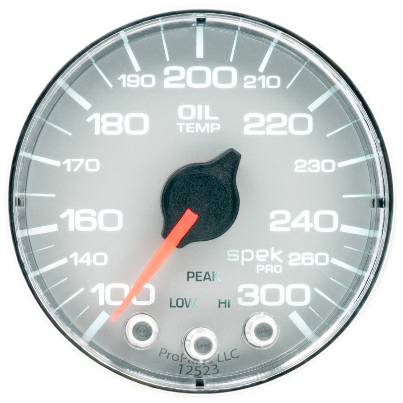 Autometer Spek-Pro Gauge Oil Temp 2 1/16in 300f Stepper Motor W/Peak & Warn Slvr/Chrm - Burkken Auto Parts