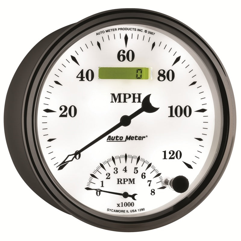 AutoMeter Gauge Tach/Speedo 5in. 120MPH & 8K RPM Elec. Program Old Tyme White II - Burkken Auto Parts