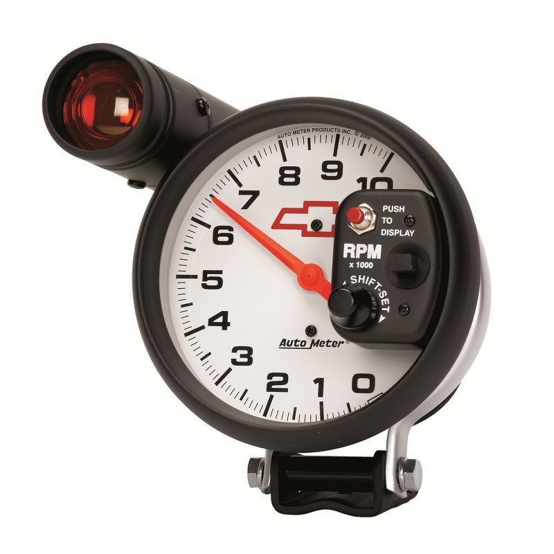 AutoMeter 5in (127mm) Pedestal Tachometer, 0-10,000 RPM, Chevy Red Bowtie - Burkken Auto Parts