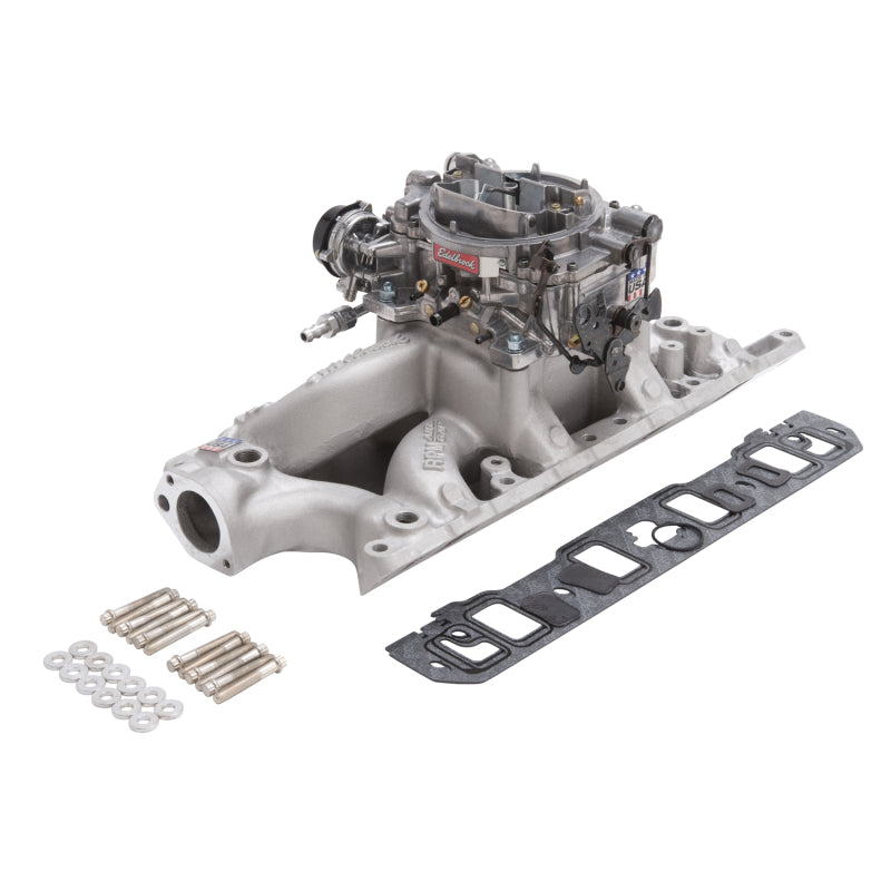 Edelbrock Manifold And Carb Kit Performer RPM Small Block Chevrolet 1957-1986 Natural Finish - Burkken Auto Parts