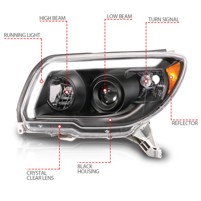 ANZO 06-09 Toyota 4 Runner Projector Headlights Plank Style - Black - Burkken Auto Parts