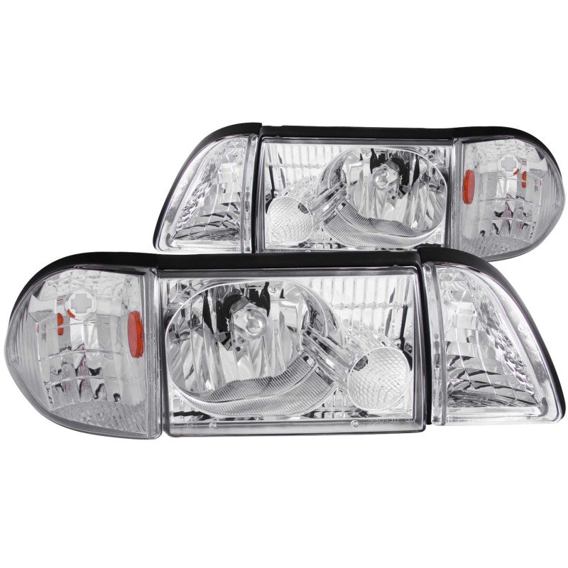 ANZO 1987-1993 Ford Mustang Crystal Headlights Chrome w/ Corner Lights 2pc - Burkken Auto Parts