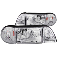 ANZO 1987-1993 Ford Mustang Crystal Headlights Chrome w/ Corner Lights 2pc - Burkken Auto Parts