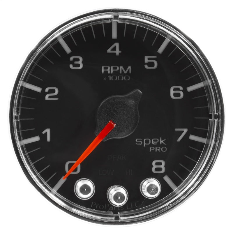 Autometer Spek-Pro Gauge Tach 2 1/16in 8K Rpm W/ Shift Light & Peak Mem Blk/Chrm - Burkken Auto Parts