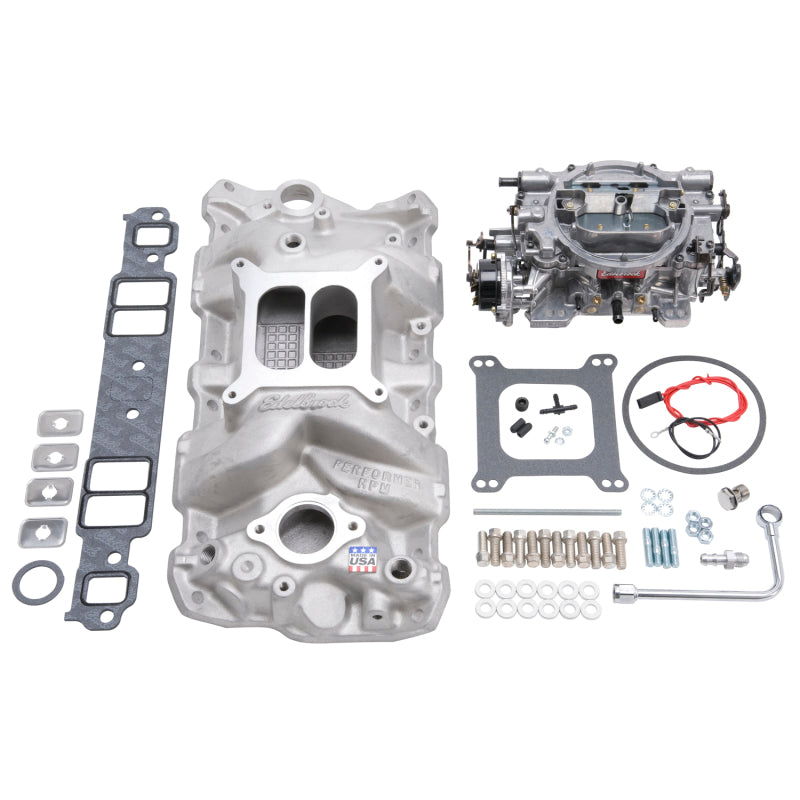 Edelbrock Manifold And Carb Kit Performer RPM Small Block Chevrolet 1957-1986 Natural Finish - Burkken Auto Parts