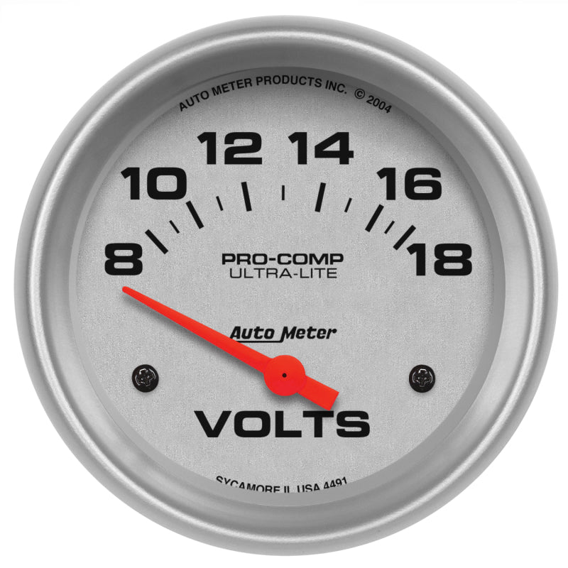 Autometer Ultra-Lite 66.7mm Short Sweep Electric 8-18 Volts Voltmeter - Burkken Auto Parts