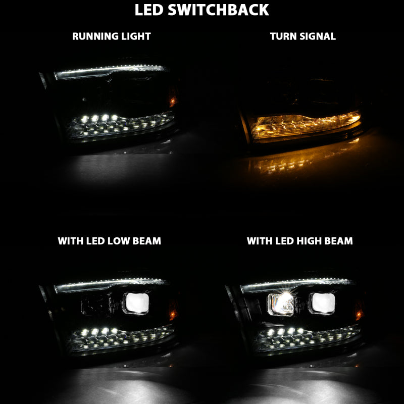 ANZO 2009-2018 Dodge Ram 1500 Led Projector Plank Style Switchback H.L Halo Black Amber (OE Style) - Burkken Auto Parts