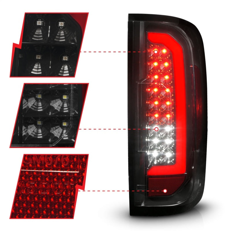 ANZO 15-21 GMC Canyon Full LED Tail Lights w/ Red Lightbar Black Housing Smoke Lens - Burkken Auto Parts