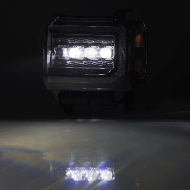 AlphaRex 14-18 GMC Sierra NOVA LED Proj Headlights Plank Style Black w/Activ Light/Seq Signal/DRL - Burkken Auto Parts