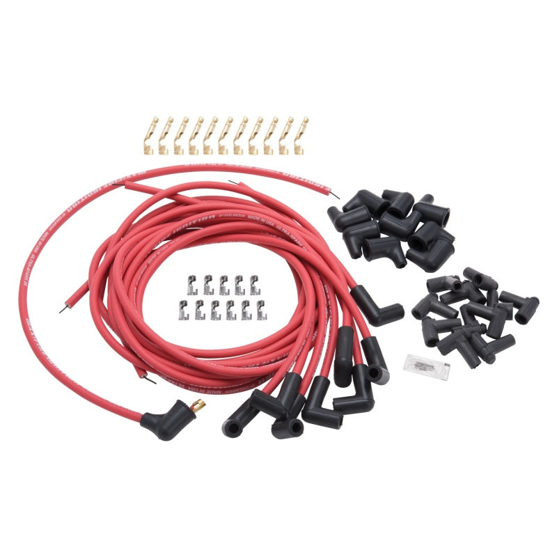 Edelbrock Spark Plug Wire Set Universal 90 Deg Boots 50 Ohm Resistance 8 65mm Red Wire (Set of 9) - Burkken Auto Parts
