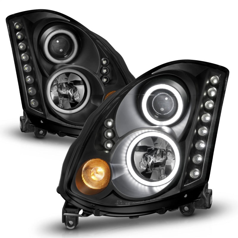 ANZO 2003-2007 Infiniti G35 Projector Headlights w/ Halo Black (CCFL) (HID Compatible) - Burkken Auto Parts