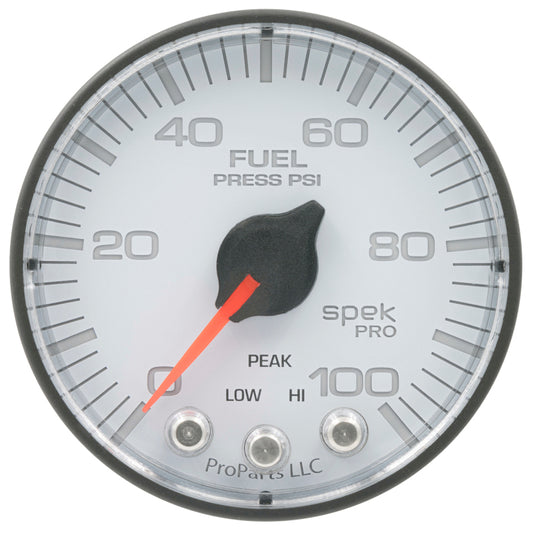 Autometer Spek-Pro Gauge Fuel Press 2 1/16in 100psi Stepper Motor W/Peak & Warn Wht/Blk - Burkken Auto Parts