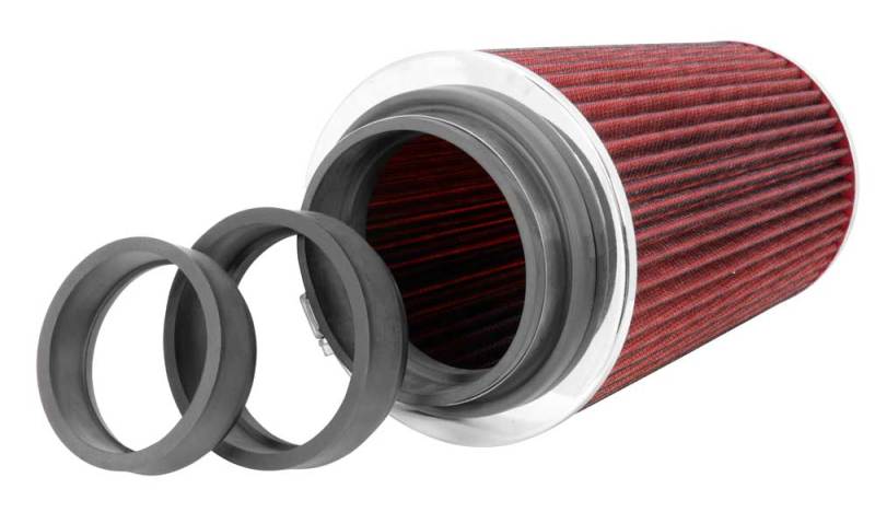 K&N Universal Air Filter Chrome Round Tapered Red - 4in Flange ID x 1.125in Flange Length x 9.5in H - Burkken Auto Parts