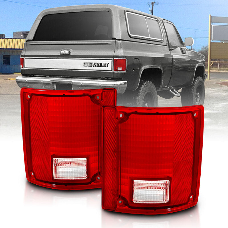 ANZO 1978-1991 Chevy Blazer Taillight Red/Clear Lens w/o Chrome Trim Fleetside (OE Replacement) - Burkken Auto Parts